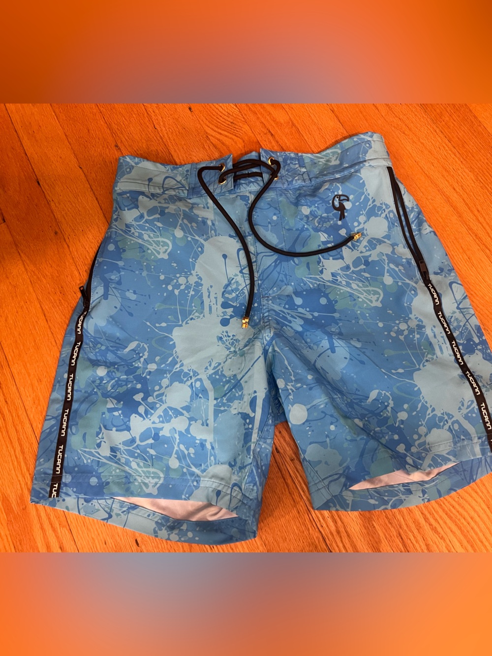 Tucann Splatter Blue Swim trunks Shorts nwot